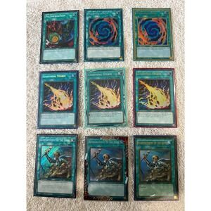 Set of 9 Yugioh Cards Polymerization, Lightning Storm, Reinforcement of the Army